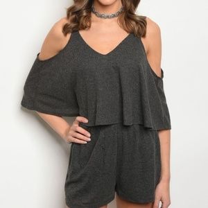 Open back charcoal knit romper